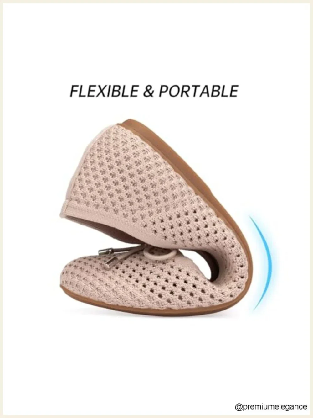 Women's Mesh Ballet Flats Round Toe Foldable Slip-On Knit Shoes with Bow